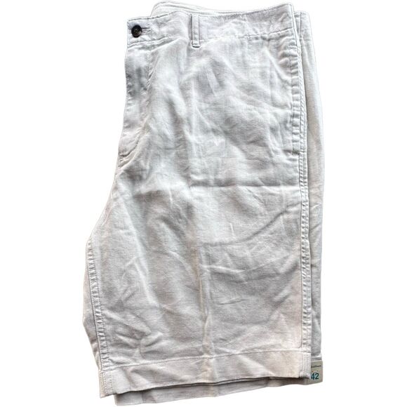 CARIBBEAN Men's Natural LINEN COTTON Flat Front Shorts Summer Beach Wear Sz 42 - Picture 2 of 9